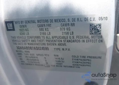 2010 Chevrolet Hhr Lt из США, поврежденный, VIN 3GNBABDB7AS624599